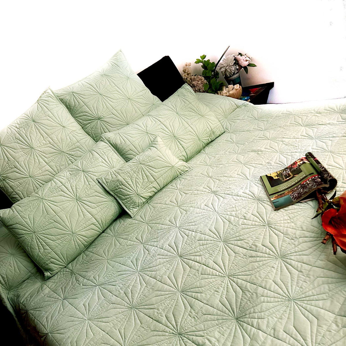 Helena Mediterranean Serenity Blooming Green Quilted 6 Piece Bedcover ...