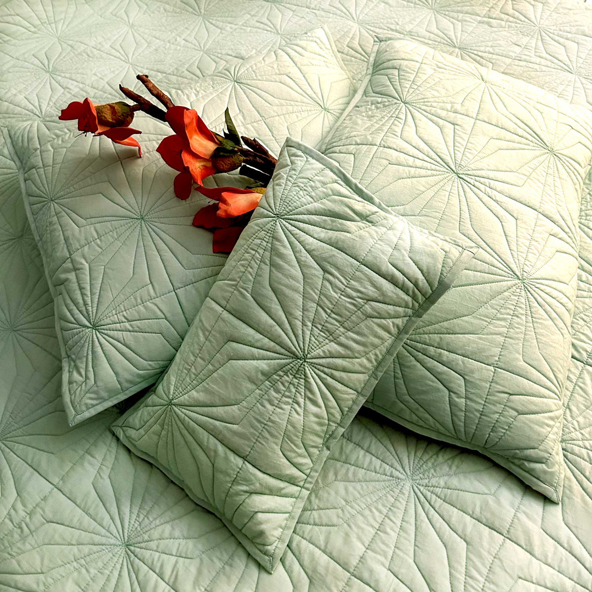 Helena Mediterranean Serenity Blooming Green Quilted 6 Piece Bedcover ...