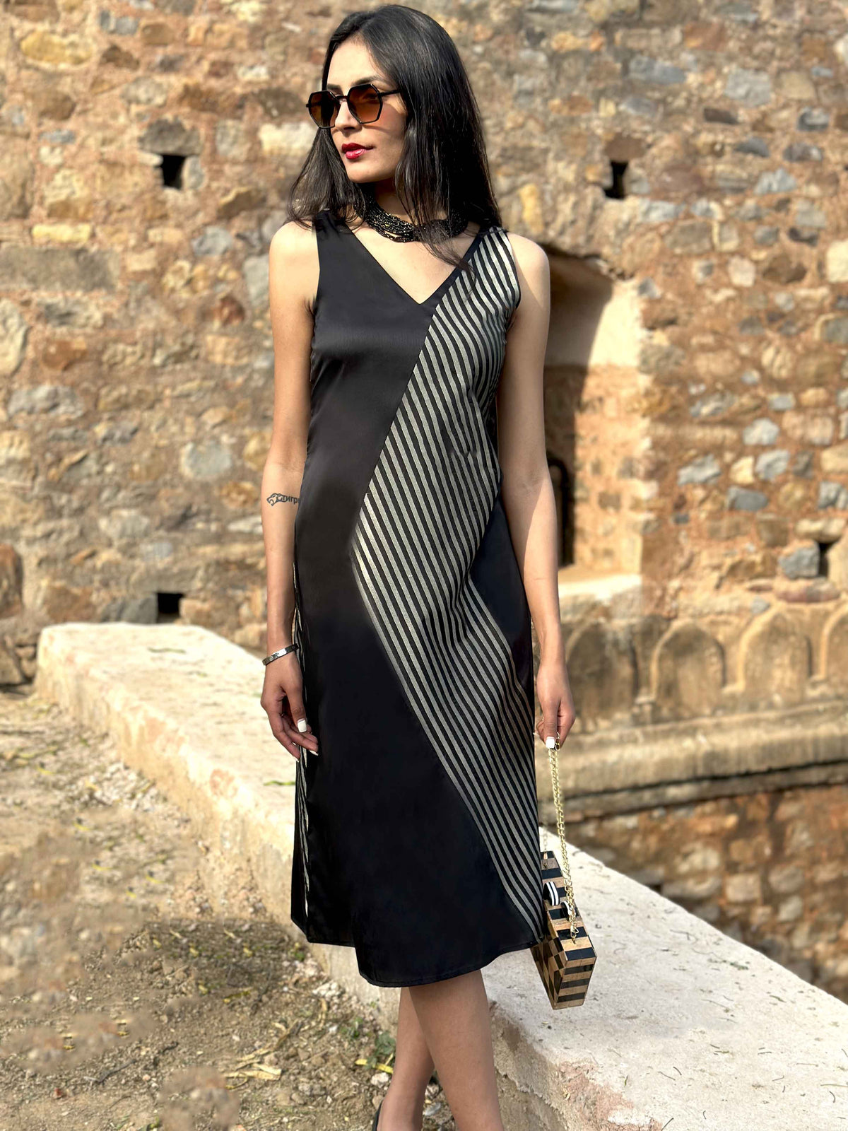 CLARA ANSEL ADAMS INSPIRED SILK BROCADE PATCHWORK LONG DRESS