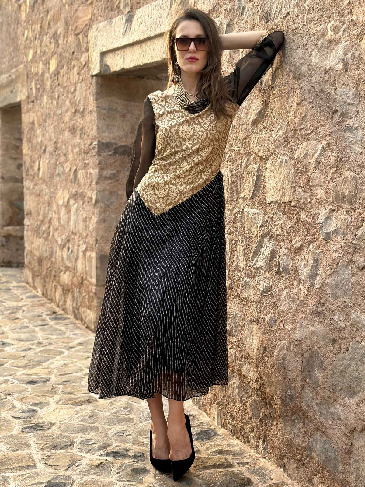 CLARISSA ANSEL ADAMS INSPIRED BROCADE DRESS