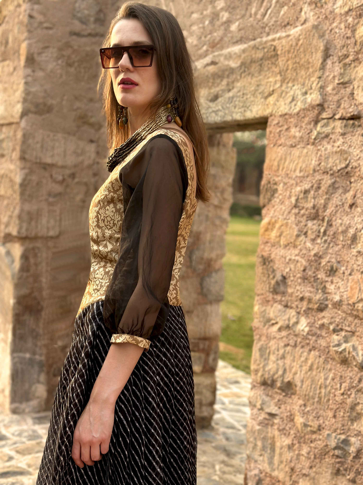 CLARISSA ANSEL ADAMS INSPIRED BROCADE DRESS