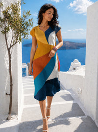 STARLETTE SONIA DELAUNAY INSPIRED HAND WOVEN COTTON PATCHWORK DRESS