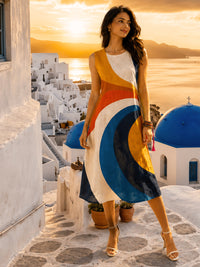 SIMONE SONIA DELAUNAY INSPIRED HAND WOVEN COTTON PATCHWORK DRESS