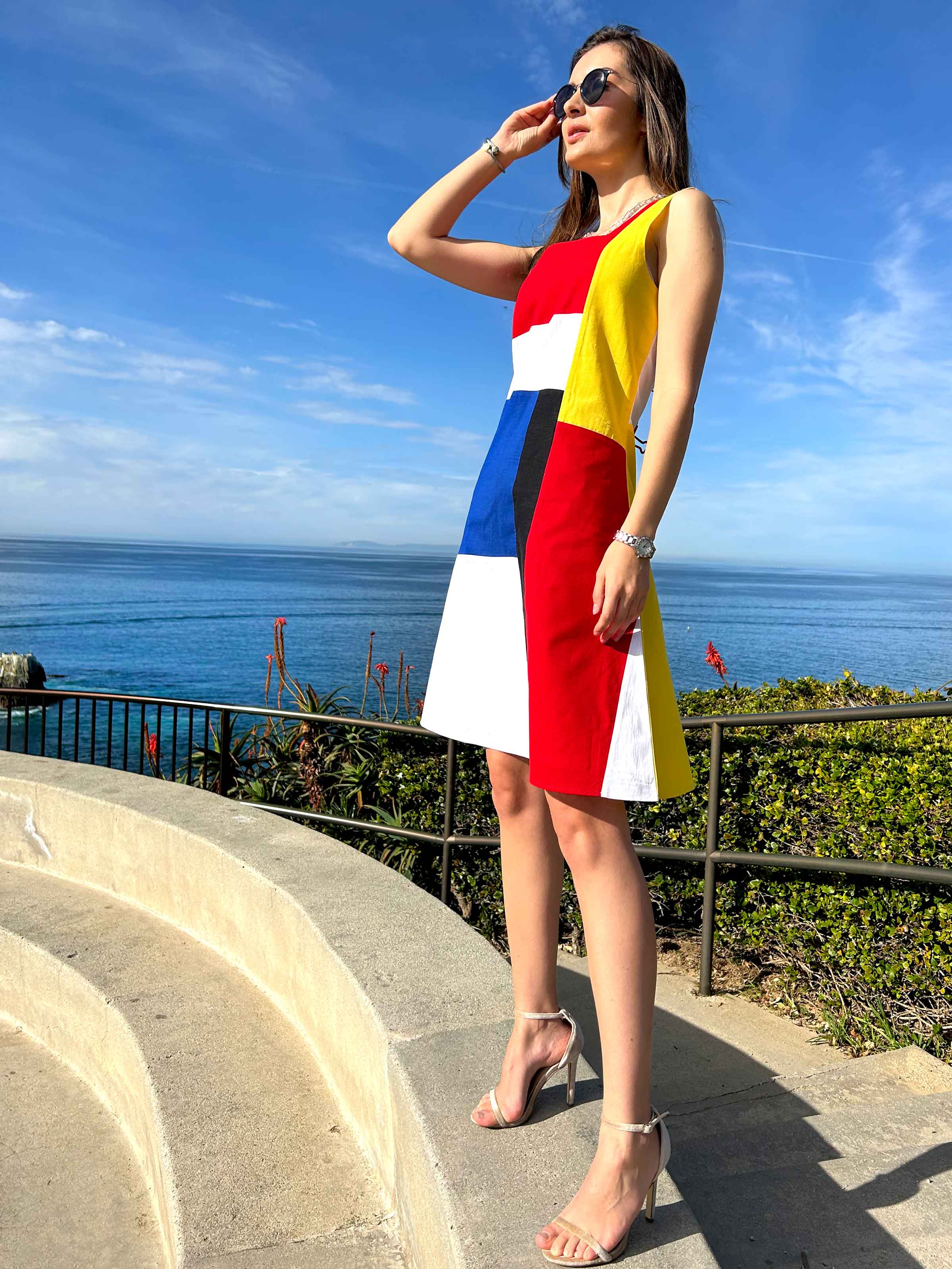 Mia California Colors Mondrian Hand Woven Cotton Patchwork Dress