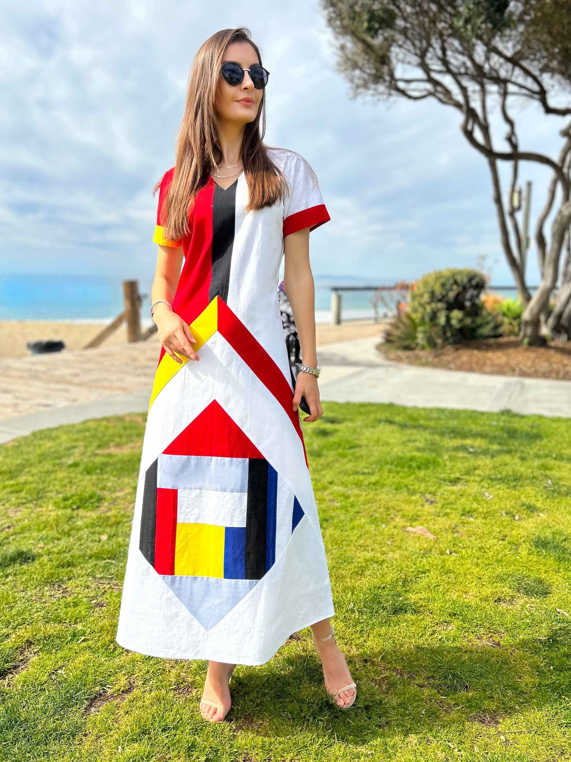 美品✨サラマリカ　Cotton Triangle Patchwork Dress Melina California Colors Mondrian Hand Woven Cotton Patchwork