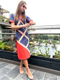 MYLEENE CALIFORNIA COLORS HAND WOVEN COTTON PATCHWORK DRESS