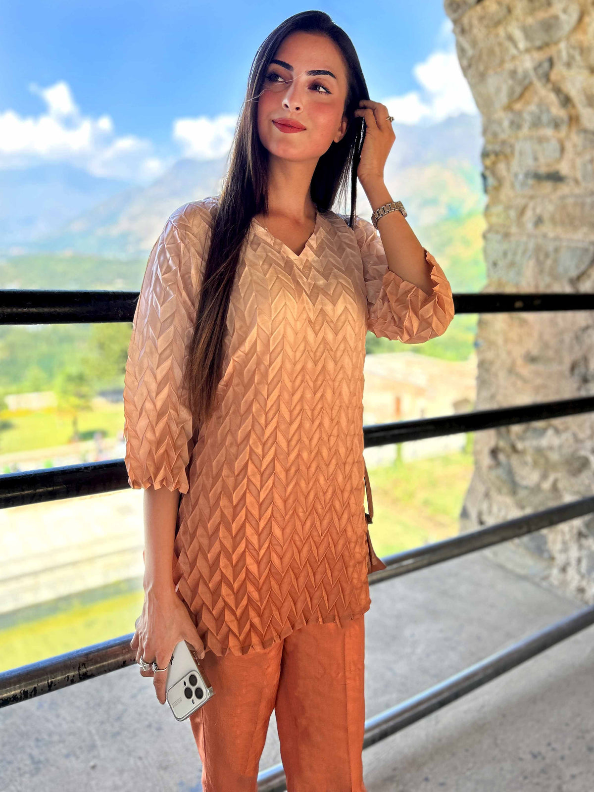 DIANA FESTIVE FLAMBOYANCE PURE SILK TESSELLATION TUNIC SET