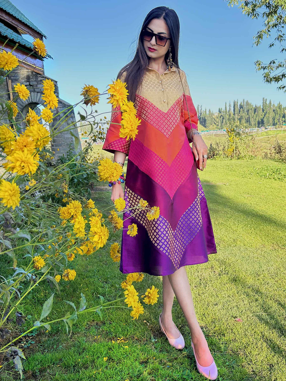 DESDEMONA FESTIVE FLAMBOYANCE BROCADE PATCHWORK DRESS