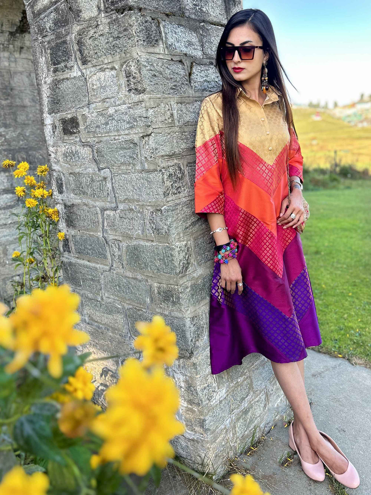 DESDEMONA FESTIVE FLAMBOYANCE BROCADE PATCHWORK DRESS