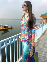 DORRIS FESTIVE FLAMBOYANCE PURE SILK TESSELLATION TUNIC SET