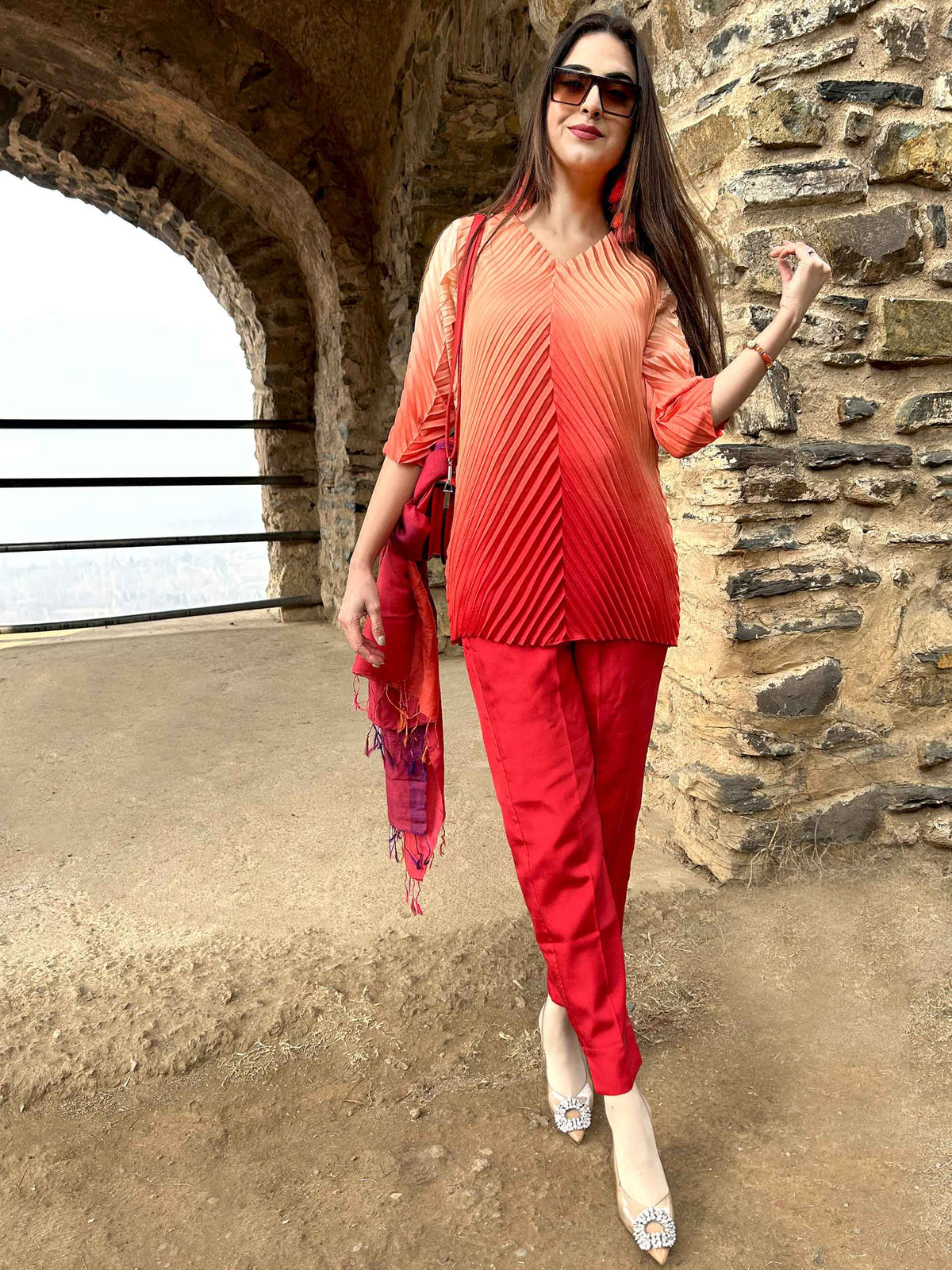 DORA FESTIVE FLAMBOYANCE PURE SILK TESSELLATION TUNIC SET