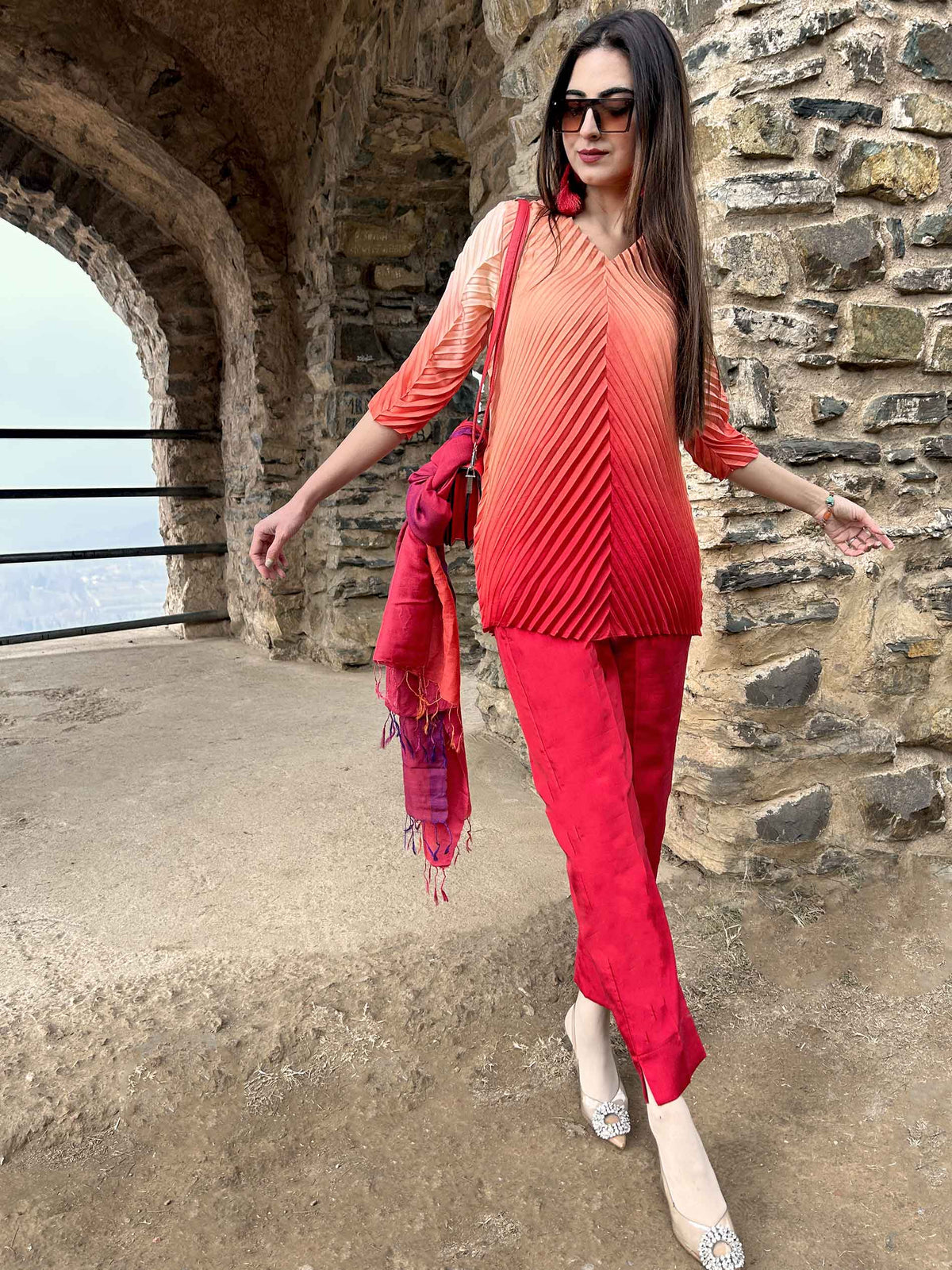 DORA FESTIVE FLAMBOYANCE PURE SILK TESSELLATION TUNIC SET