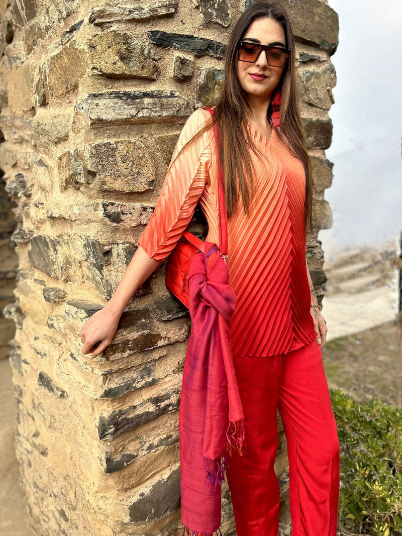 DORA FESTIVE FLAMBOYANCE PURE SILK TESSELLATION TUNIC SET