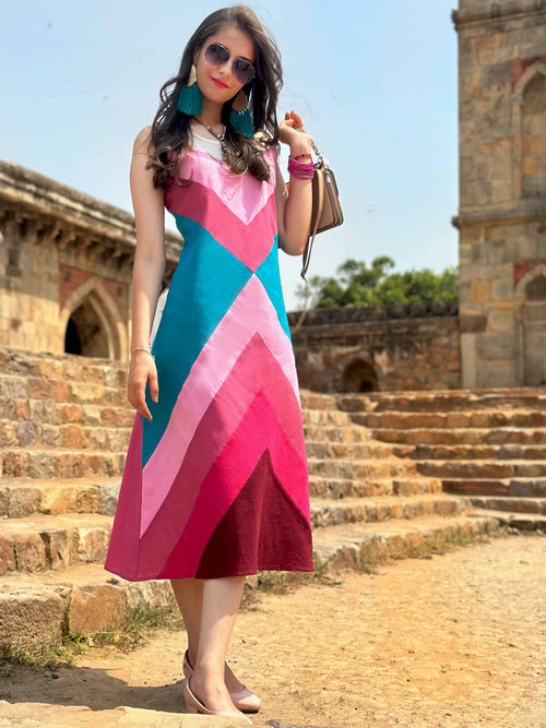 Karmadori - Brittany French Riviera Hand Woven Cotton Patchwork Dress S