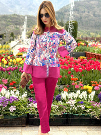 LAURA GORGEOUS KASHMIR WATER MARBLED PURE SILK TUNIC SET