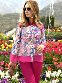 LAURA GORGEOUS KASHMIR WATER MARBLED PURE SILK TUNIC SET