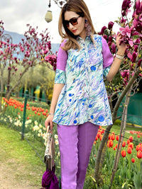 LILLY GORGEOUS KASHMIR WATER MARBLED PURE SILK TUNIC SET