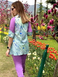 LILLY GORGEOUS KASHMIR WATER MARBLED PURE SILK TUNIC SET