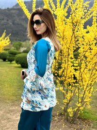 LIZZIE GORGEOUS KASHMIR WATER MARBLED PURE SILK TUNIC SET
