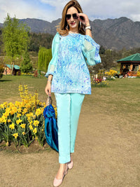 LEONA GORGEOUS KASHMIR WATER MARBLED PURE SILK TUNIC SET