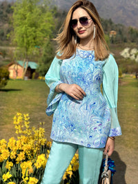 LEONA GORGEOUS KASHMIR WATER MARBLED PURE SILK TUNIC SET