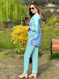 LEONA GORGEOUS KASHMIR WATER MARBLED PURE SILK TUNIC SET
