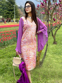 LARISSA GORGEOUS KASHMIR WATER MARBLED PURE SILK DRESS