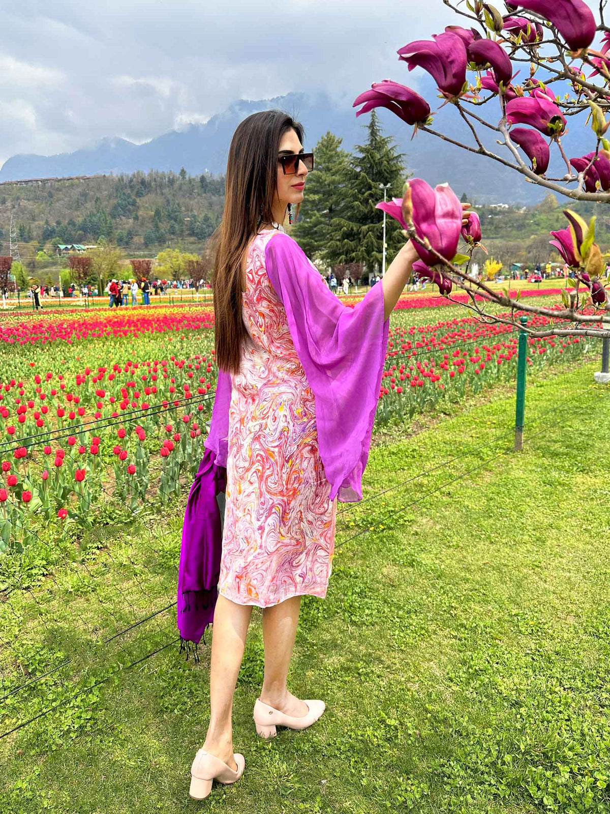 LARISSA GORGEOUS KASHMIR WATER MARBLED PURE SILK DRESS