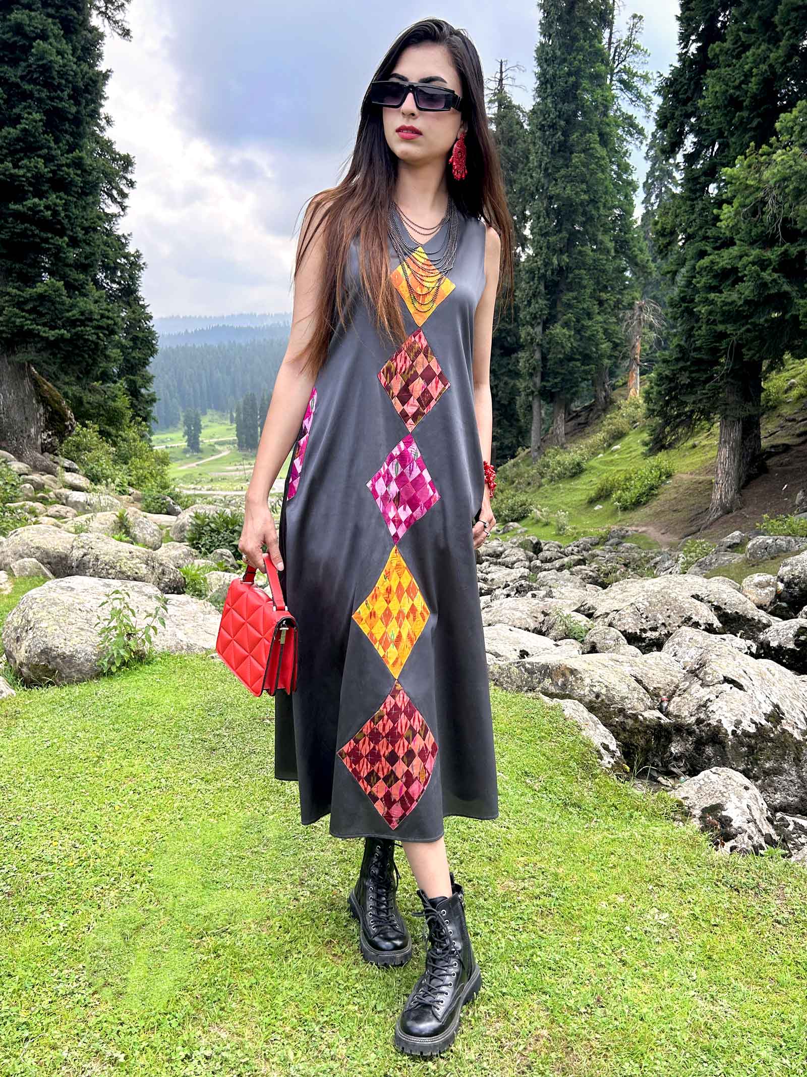 Kyra Gorgeous Kashmir Patola Silk Patchwork Dress – Karmadori