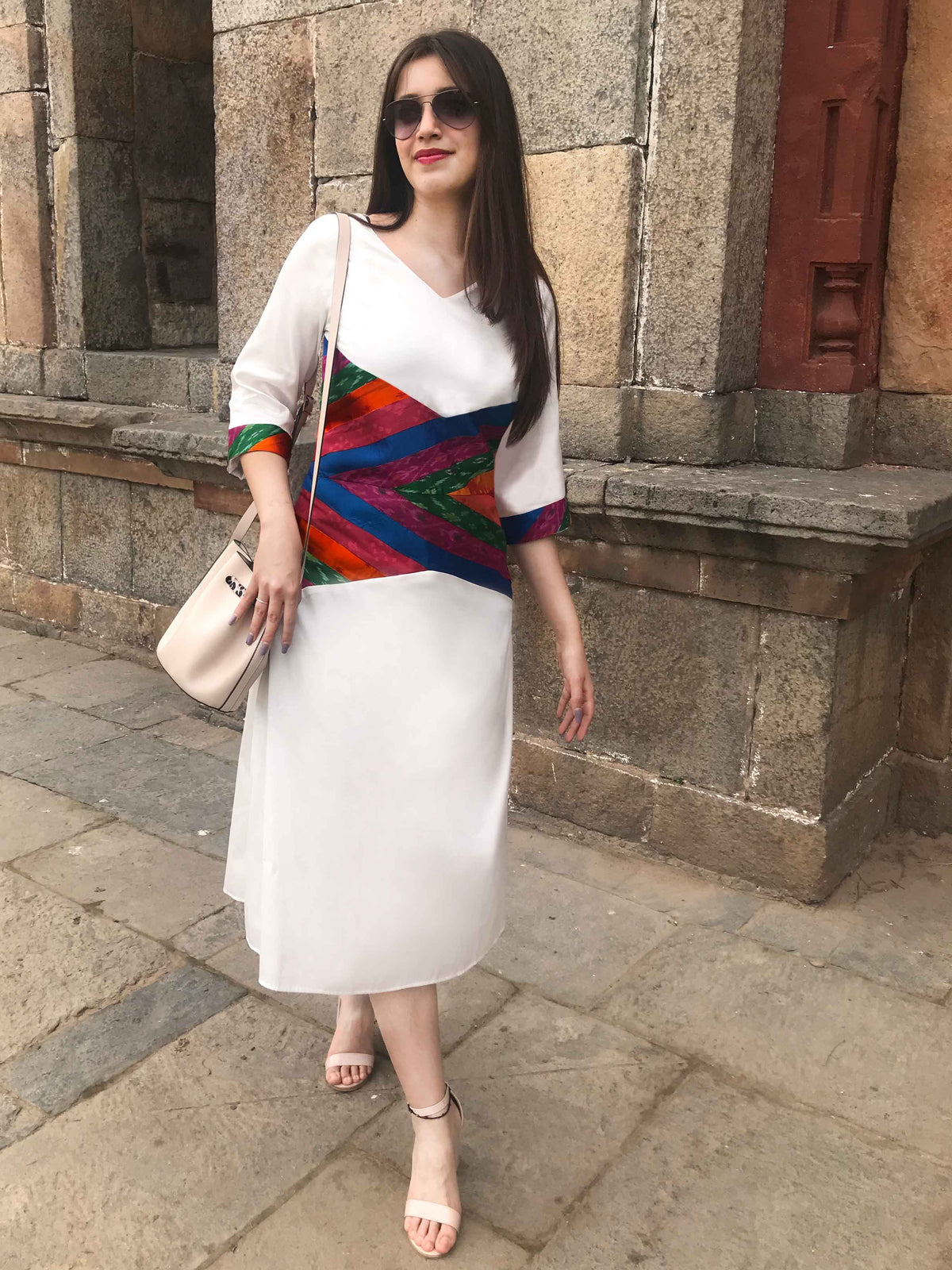 TRINITY TAFFETA TROVE PATOLA SILK PATCHWORK DRESS