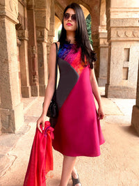TAILYNN TAFFETA TROVE PATOLA SILK PATCHWORK DRESS