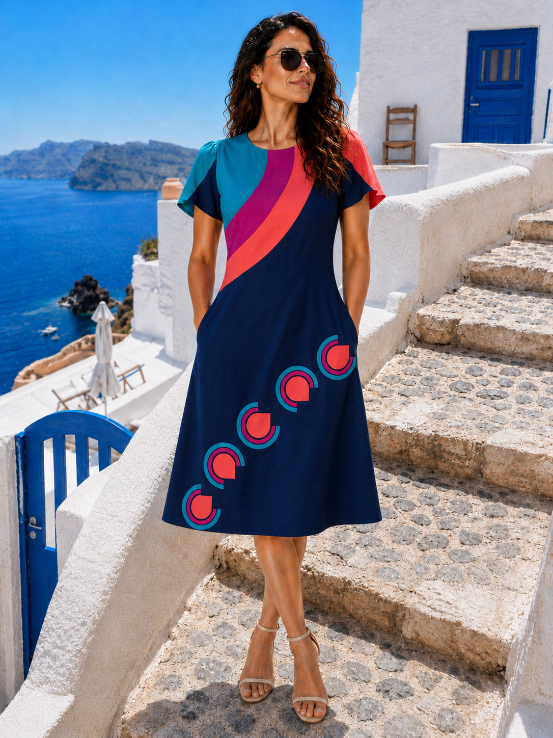 SHEILA SONIA DELAUNAY INSPIRED HAND WOVEN COTTON PATCHWORK DRESS