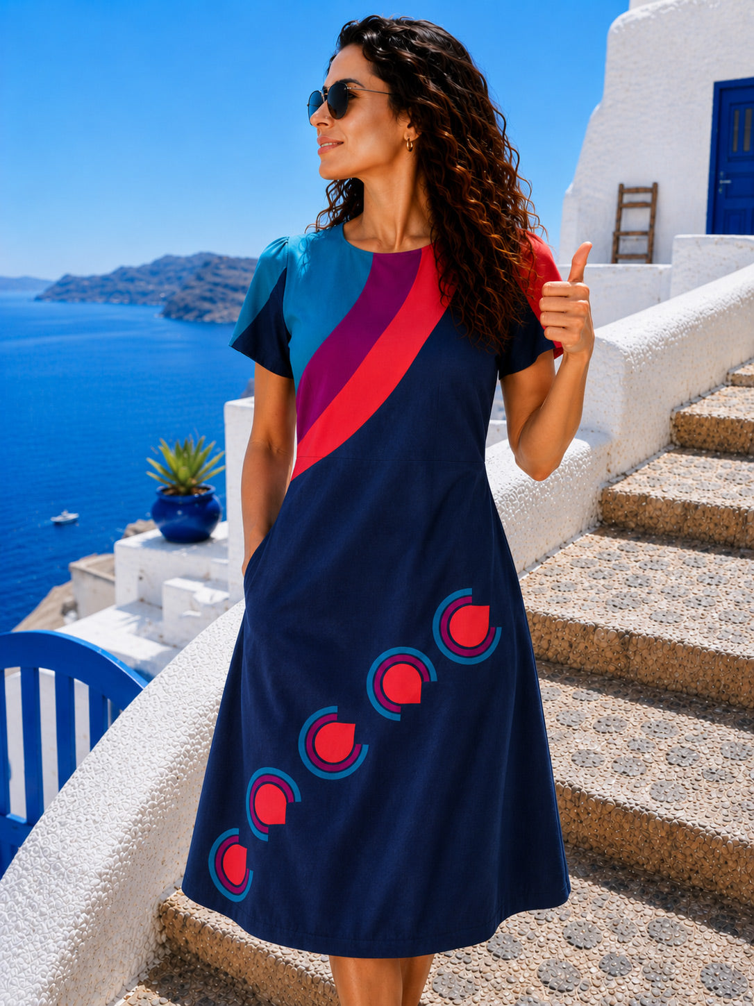 SHEILA SONIA DELAUNAY INSPIRED HAND WOVEN COTTON PATCHWORK DRESS