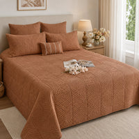 HARLOW MEDITERRANEAN SERENITY BURNISHED TERRACOTTA QUILTED 6 PIECE BEDCOVER SET
