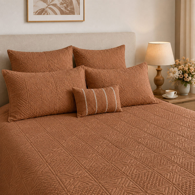 HARLOW MEDITERRANEAN SERENITY BURNISHED TERRACOTTA QUILTED 6 PIECE BEDCOVER SET