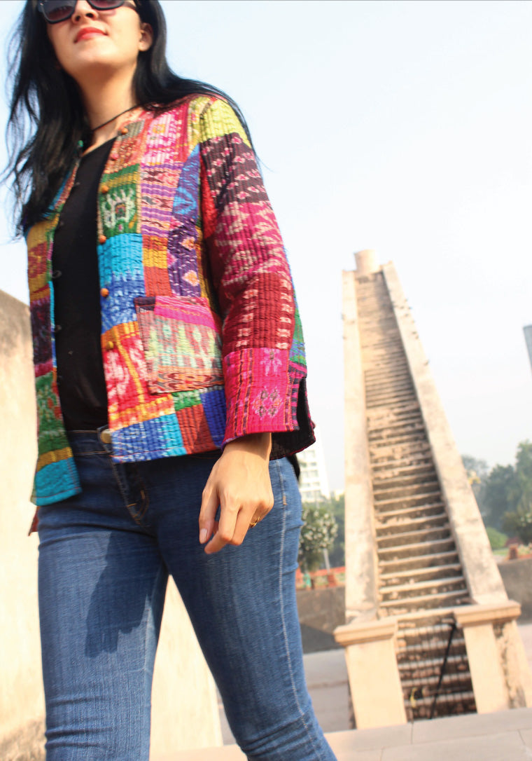 HACHI PATOLA SILK PATCHWORK  REVERSIBLE QUILTED JACKET
