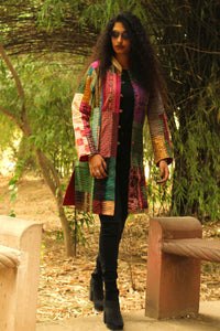 HADREY PATOLA SILK PATCHWORK KANTHA LONG JACKET