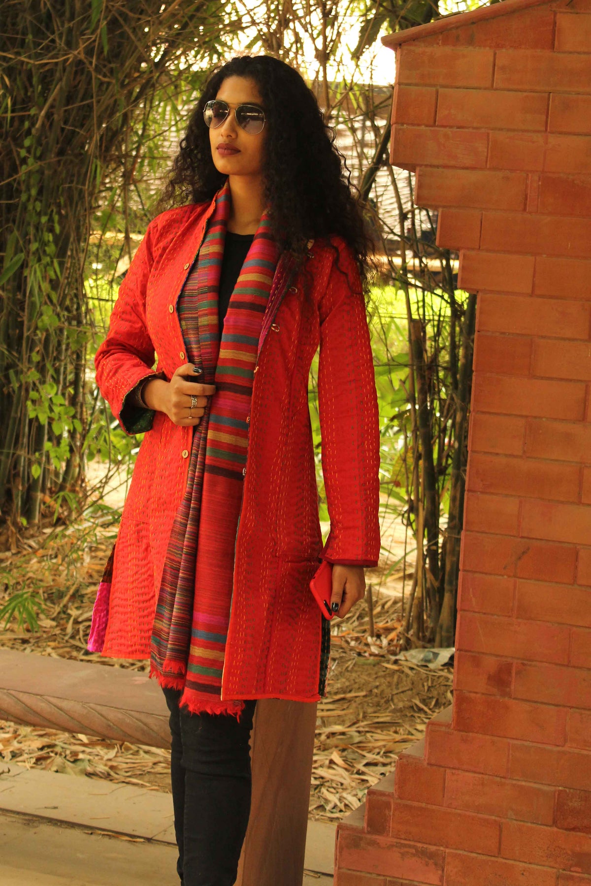HADREY PATOLA SILK PATCHWORK KANTHA LONG JACKET