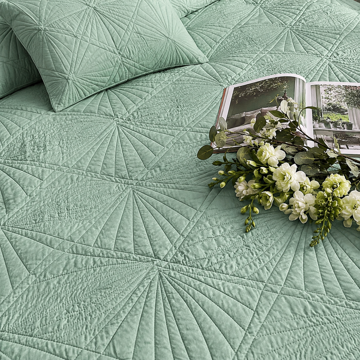 HILLARY MEDITERRANEAN SERENITY SOFT EUCALYPTUS QUILTED 6 PIECE BEDCOVER SET
