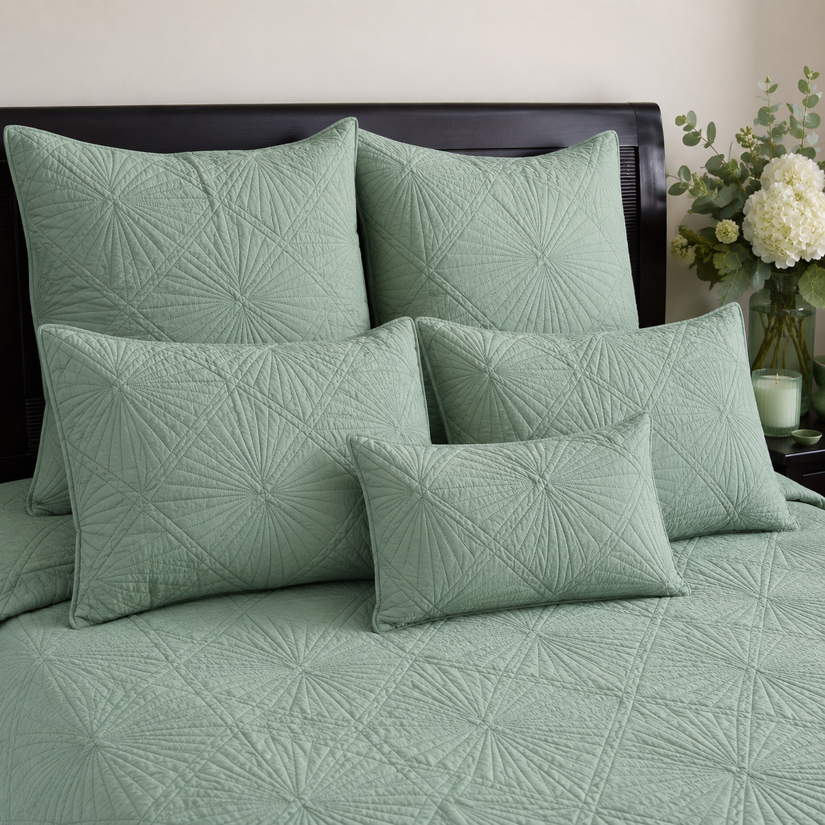 HILLARY MEDITERRANEAN SERENITY SOFT EUCALYPTUS QUILTED 6 PIECE BEDCOVER SET