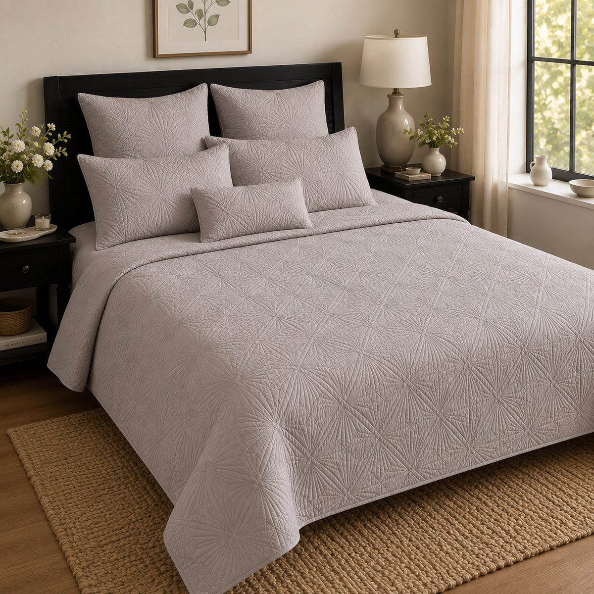 HELVICIA MEDITERRANEAN SERENITY MISTY TAUPE QUILTED 6 PIECE BEDCOVER SET