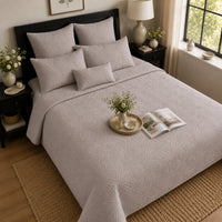 HELVICIA MEDITERRANEAN SERENITY MISTY TAUPE QUILTED 6 PIECE BEDCOVER SET