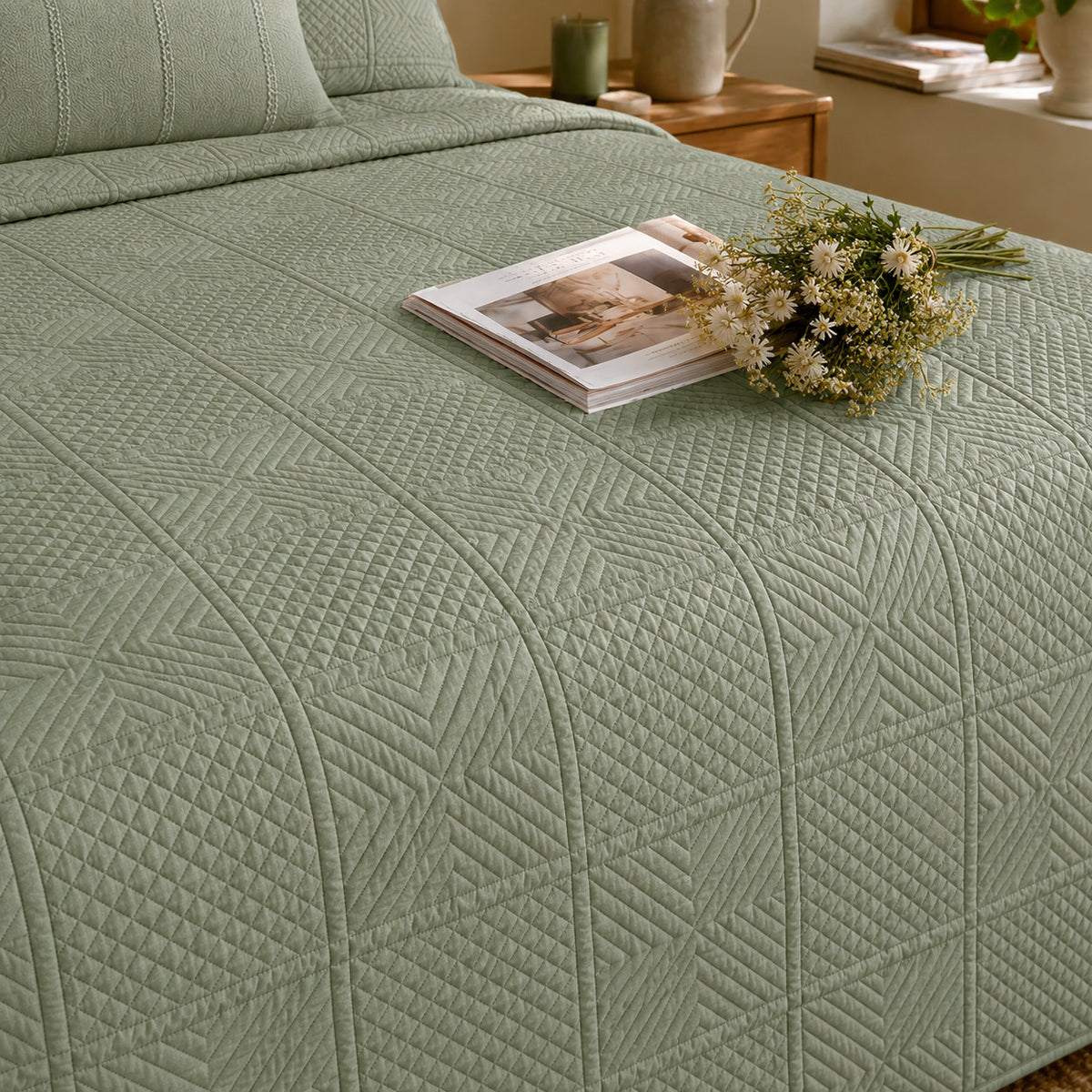HELGA MEDITERRANEAN SERENITY SILVERY SAGE QUILTED 6 PIECE BEDCOVER SET