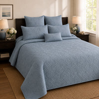 HILDA MEDITERRANEAN SERENITY MISTY BLUE QUILTED 6 PIECE BEDCOVER SET