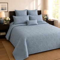 HILDA MEDITERRANEAN SERENITY MISTY BLUE QUILTED 6 PIECE BEDCOVER SET