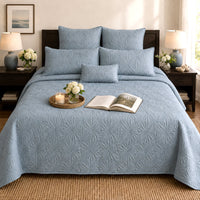 HILDA MEDITERRANEAN SERENITY MISTY BLUE QUILTED 6 PIECE BEDCOVER SET