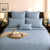 HILDA MEDITERRANEAN SERENITY MISTY BLUE QUILTED 6 PIECE BEDCOVER SET