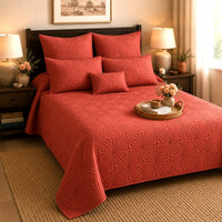 HADLEY MEDITERRANEAN SERENITY SUNSET CORAL QUILTED 6 PIECE BEDCOVER SET