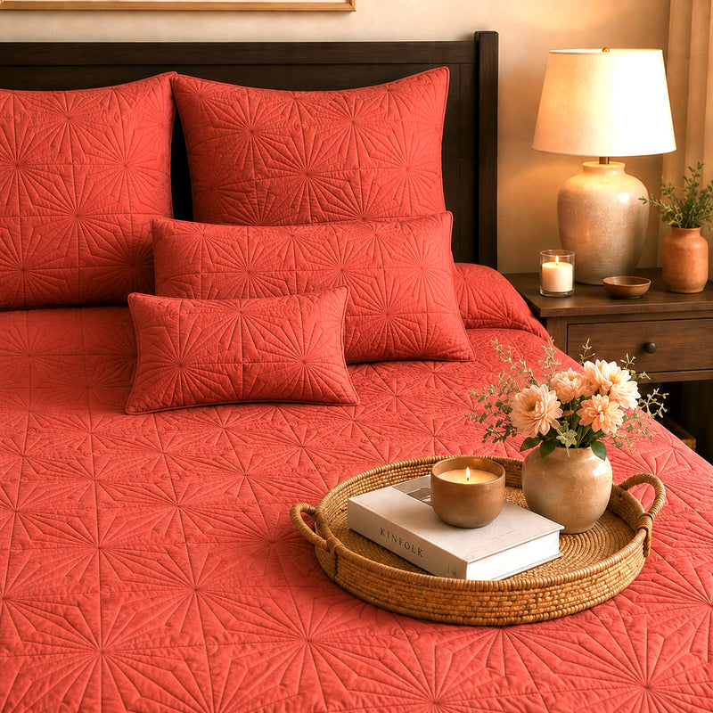 HADLEY MEDITERRANEAN SERENITY SUNSET CORAL QUILTED 6 PIECE BEDCOVER SET