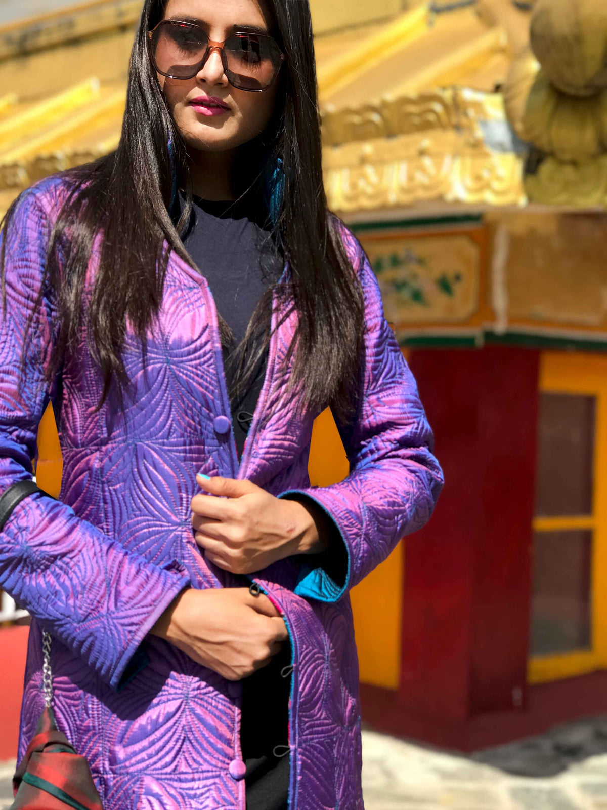 JORDAN ROMANTIC RHAPSODY PATOLA SILK PATCHWORK  REVERSIBLE QUILTED JACKET